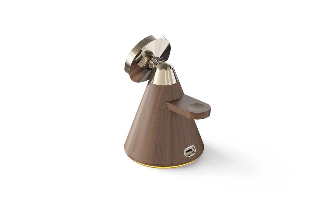 Wood-finish wireless charging stand with ambient light