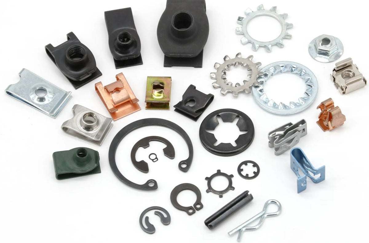 Range of retaining rings, speed nuts, washers and clips