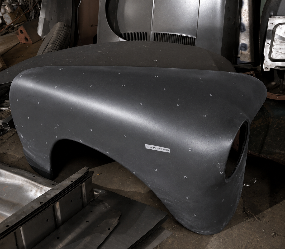 Formed fender panel on the shop floor