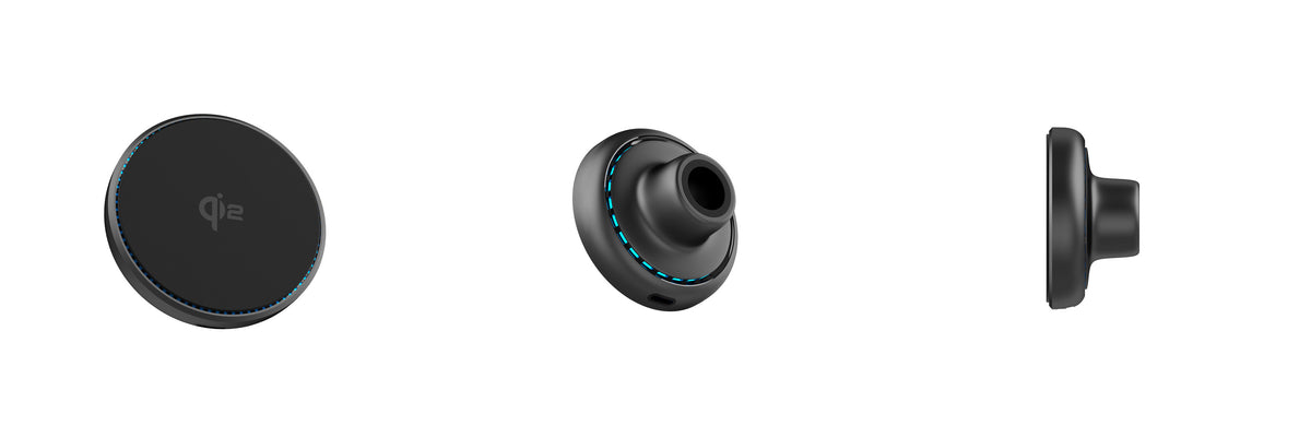 Qi2 magnetic charging mount, three views