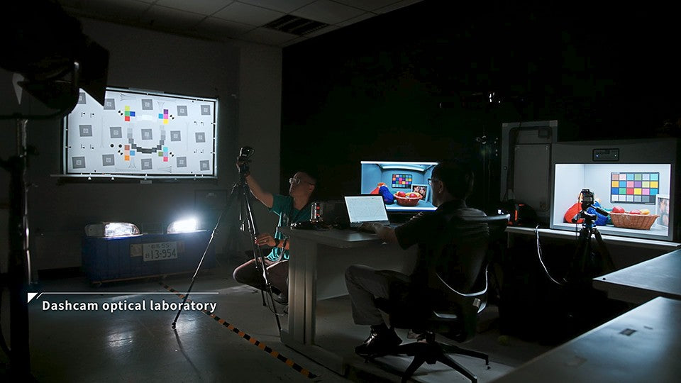 Dashcam optical laboratory with test charts and calibrated lighting at JET