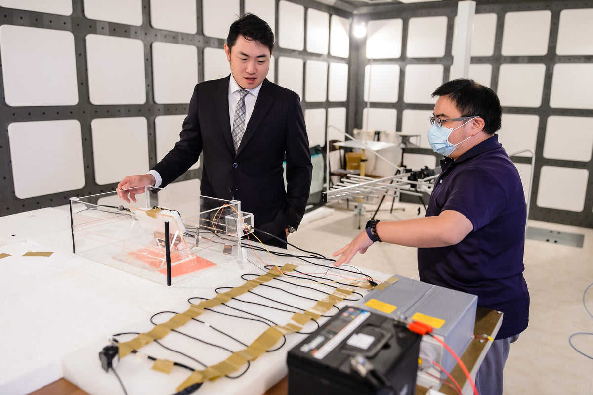 Test setup and wiring harness inside JET's RF semi-anechoic chamber