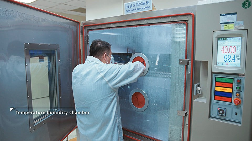 Temperature and humidity chamber at 40 degrees Celsius and 92 percent RH in JET's environmental lab