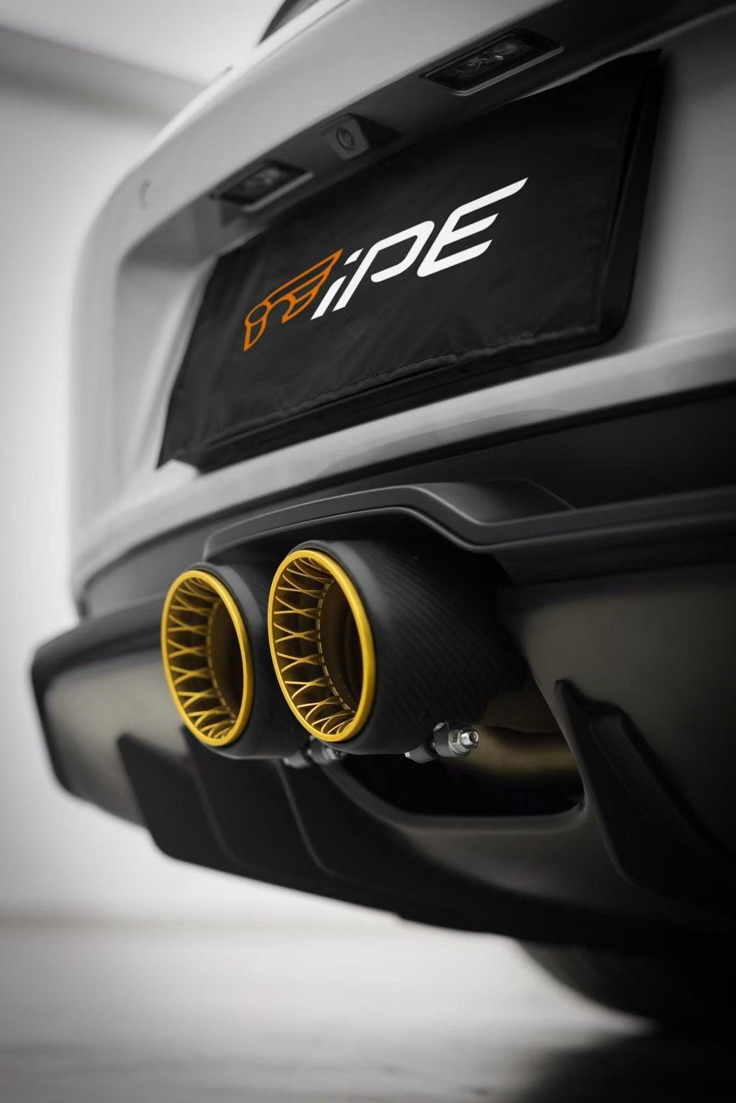iPE signature 3D Gold exhaust tips with carbon fiber.